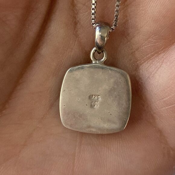 Vintage Sterling Silver 925 Abalone Square Roped Pendant w/ 18in Box Chain 9.13g - Picture 14 of 15